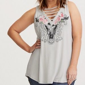 Torrid Cow Skull Roses Ladder Graphic Tank Top Size 00